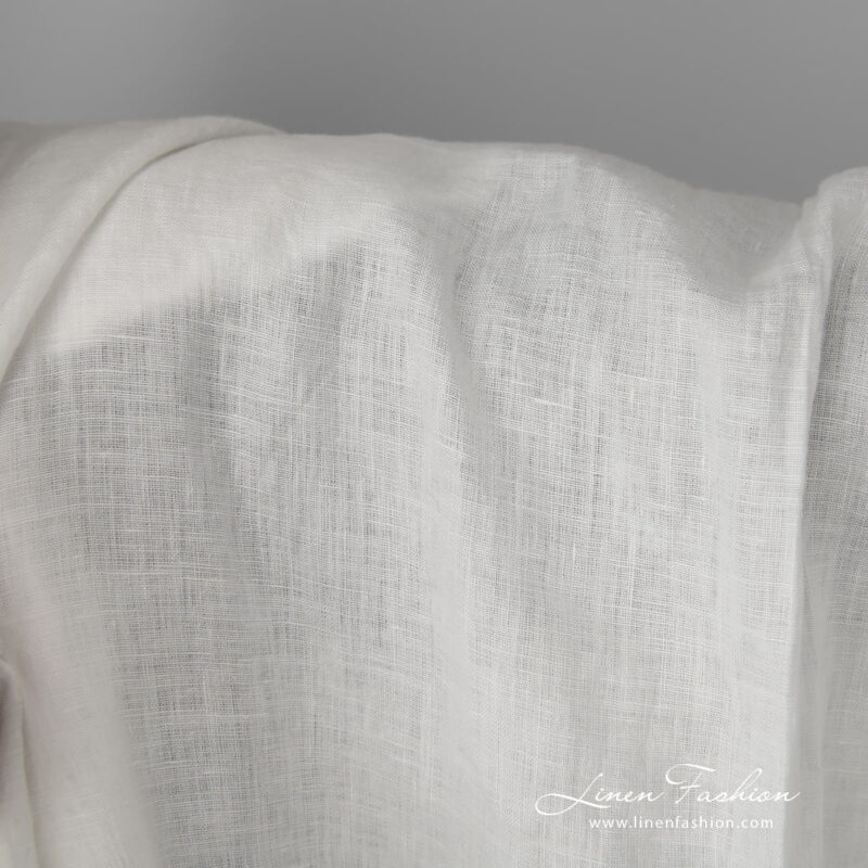 Lightweight washed linen fabric white colour detail