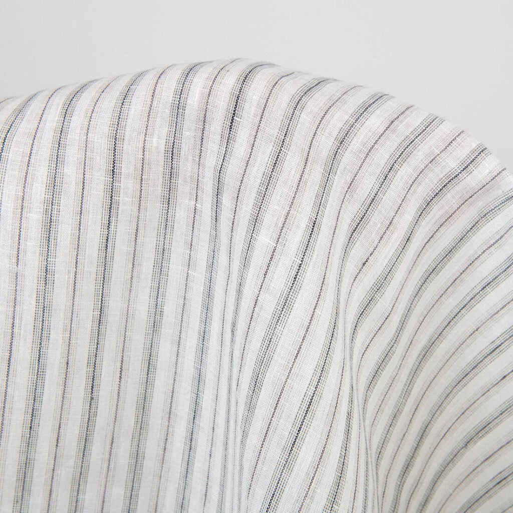 Mlecznobiała tkanina lniana w szare i brązowe paski 2 Off-white linen fabric, grey stripes, pure linen