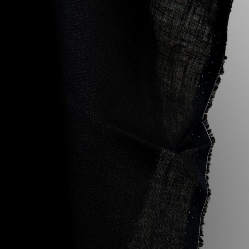 Black linen fabric, plain weave