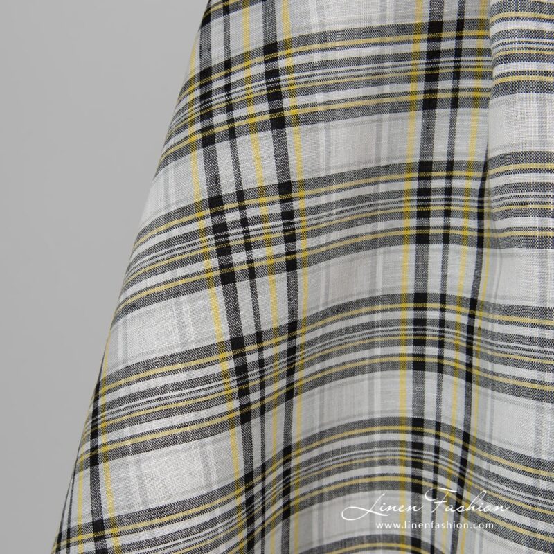 Black yellow checked linen fabric.