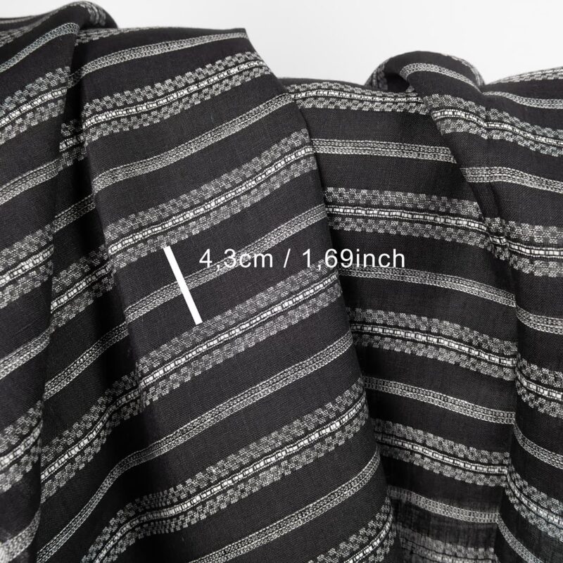 Linen fabric black with white patterned stripes with measurements