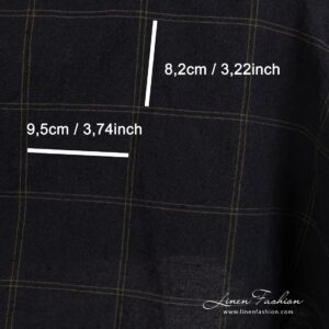 Checked linen cotton fabric woven from black and dark green yarns
