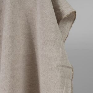 Wide washed linen cotton fabric sand colour edge view