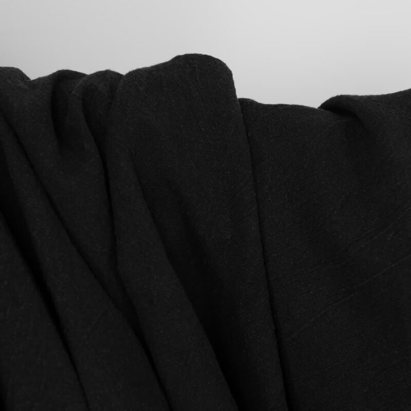Wide washed linen cotton fabric in black texture