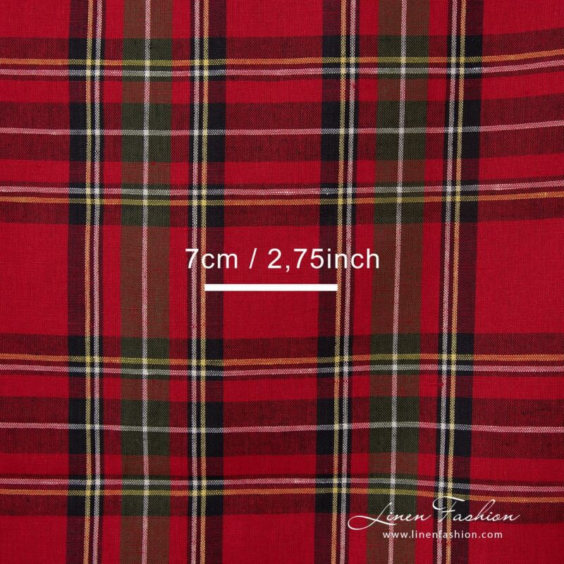 Linen - cotton fabric with red, black, green, yellow checks