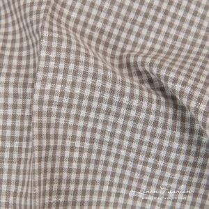 Grey white checked linen cotton fabric.