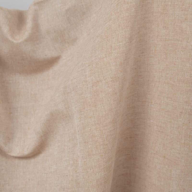 Wide linen cotton fabric light brown colour close up detail