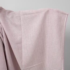 Wide linen cotton fabric in white and lilac stripes