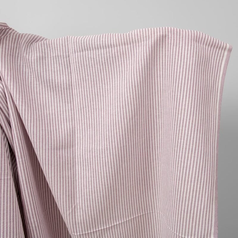 Wide linen cotton fabric in white and lilac stripes