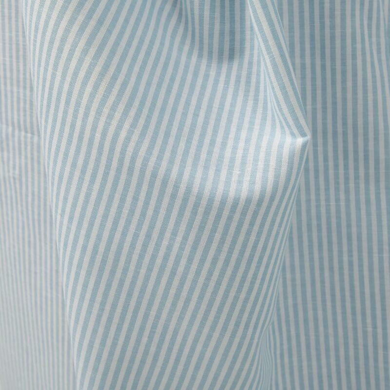 Wide linen cotton fabric in white and light turquoise stripes product photo