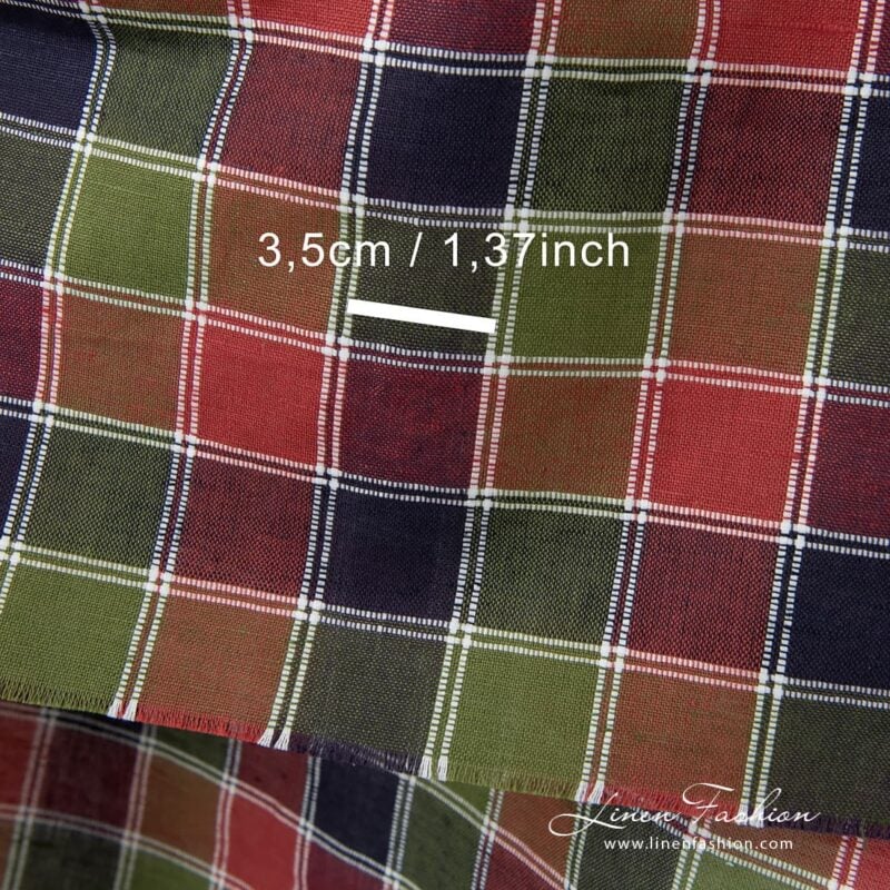 Linen fabric in red, dark blue, green and white checks