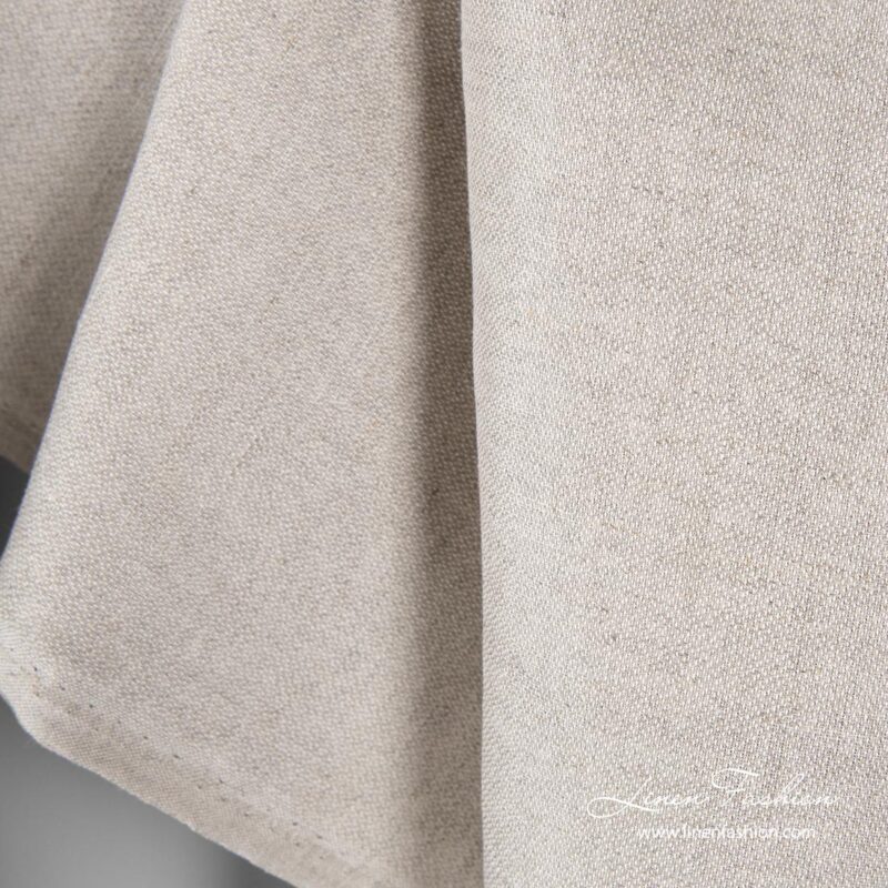 White / natural color linen cotton fabric, close look of the pattern
