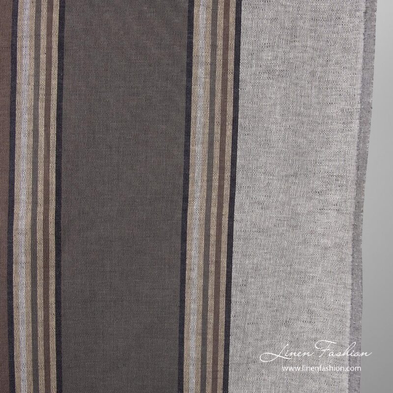 Close view of striped brown grey colored linen fabric