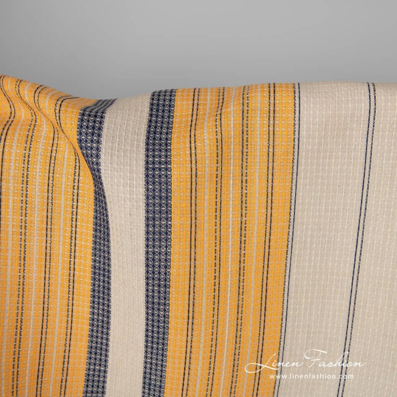 Linen cotton fabric sand waffle with yellow blue stripes product photo