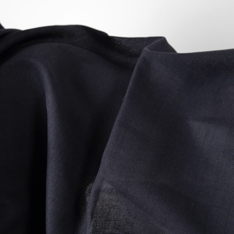 Linen cotton fabric dark navy blue colour close up detail