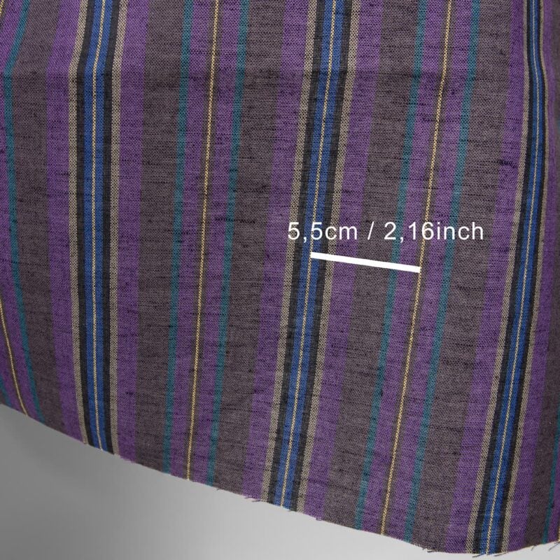 Linen cotton fabric in different shade violet stripes with measurements