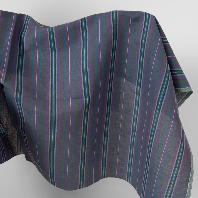 Linen cotton fabric in violet and blue stripes