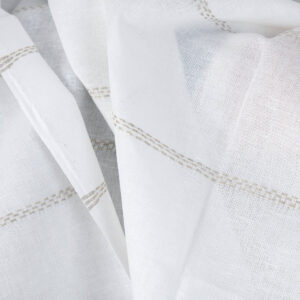 Linen cotton fabric white with natural dashed stripes, 150 cm width