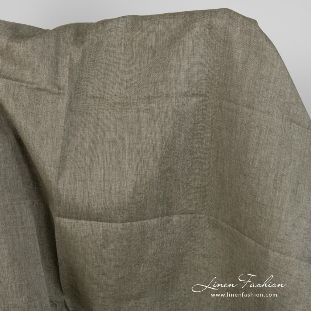 Szara w zieleń tkanina lniana 1 Linen fabric natural greyish green colour
