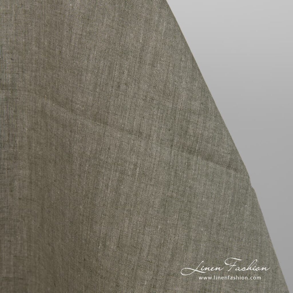 Szara w zieleń tkanina lniana 3 Linen fabric natural greyish green colour close up detail