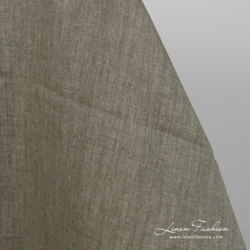 Linen fabric natural greyish green colour close up detail