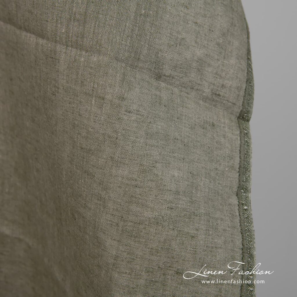 Szara w zieleń tkanina lniana 4 Linen fabric natural greyish green colour edge