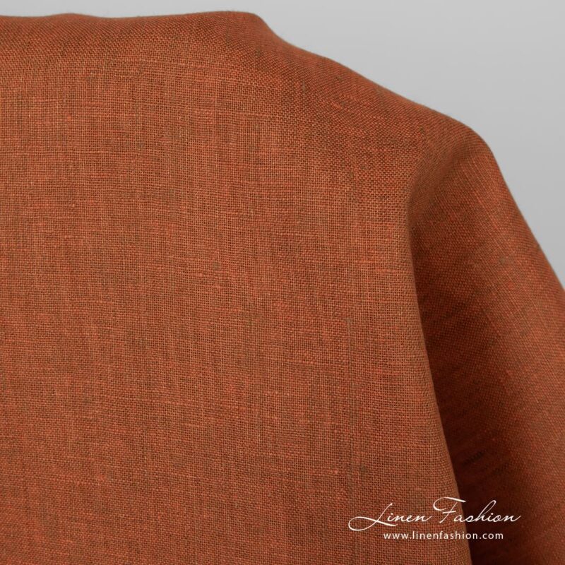 Orange linen fabric with light brown melange