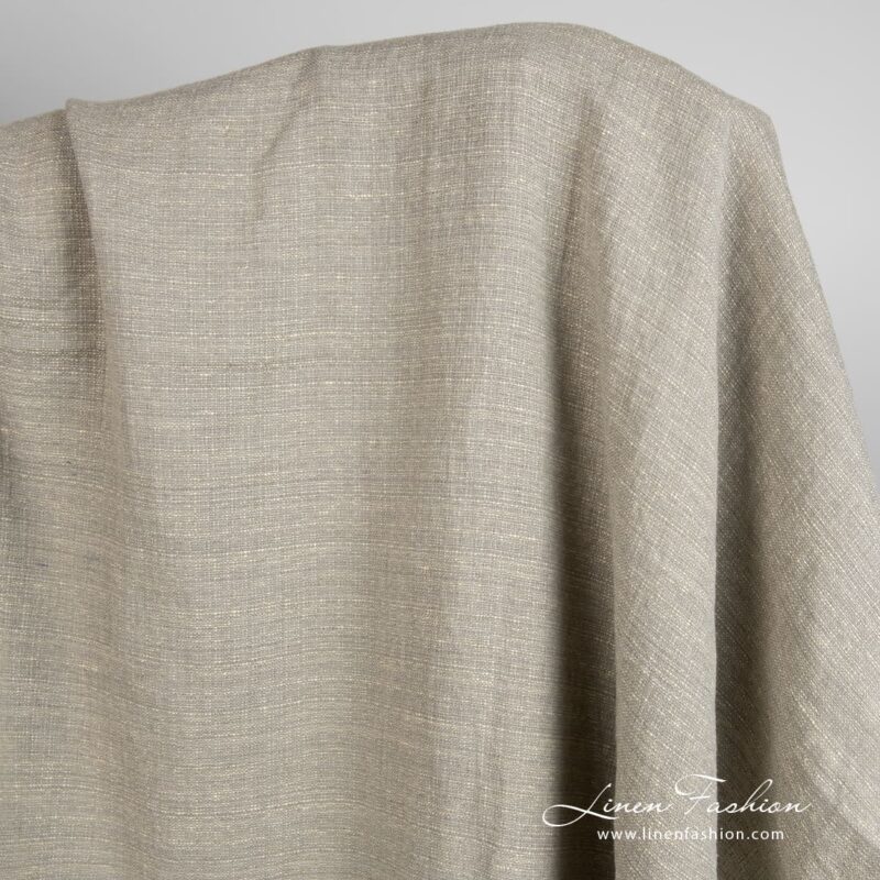Linen cotton yellow grey fabric, specially washed to increase softness