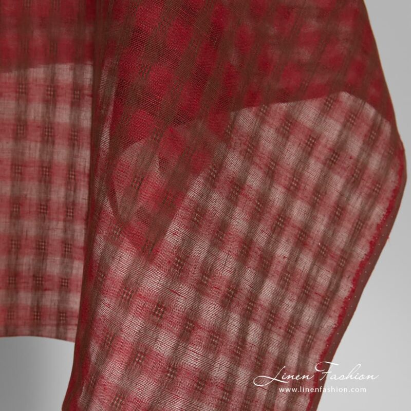 100% linen fabric in red, checked.