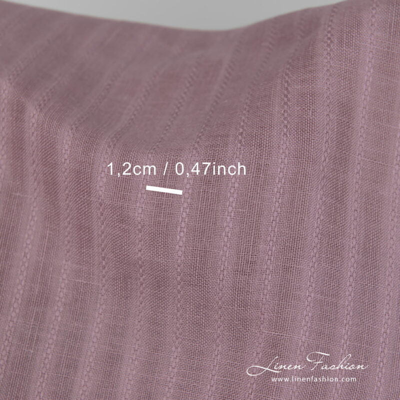 Linen fabric lilac colour with patterned stripes with measurements