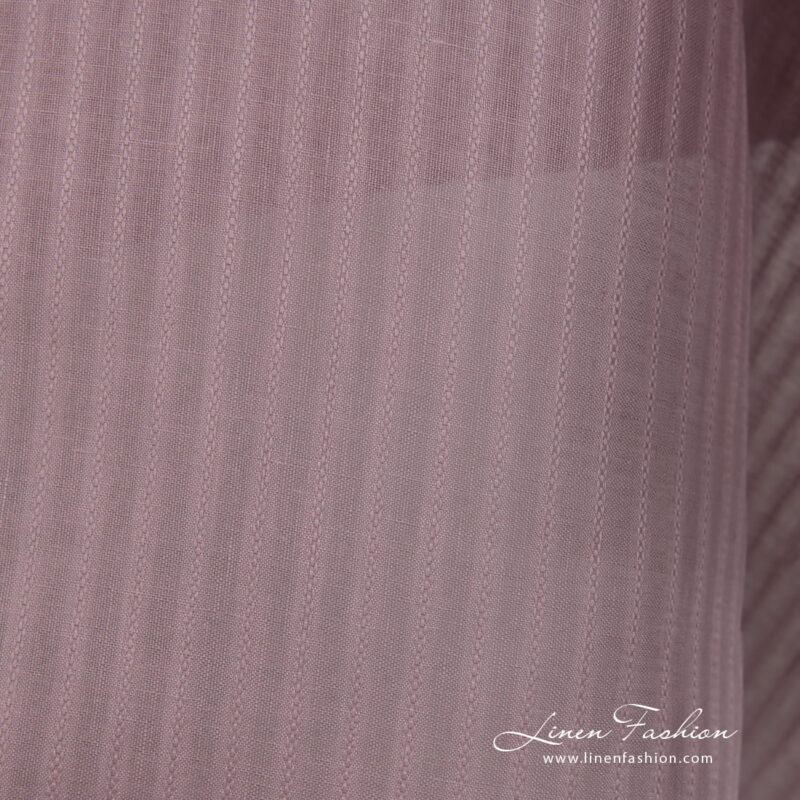 Linen fabric lilac colour with patterned stripes close up detail