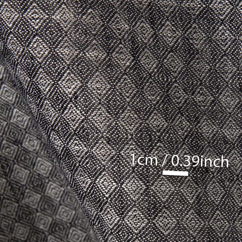 Black and grey linen fabric, with measurements
