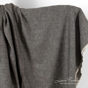 Herringbone linen fabric in black and natural linen