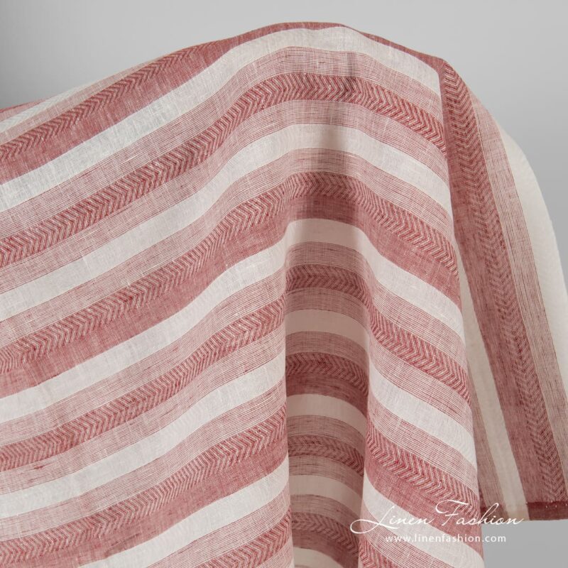 Linen fabric in red and white stripes