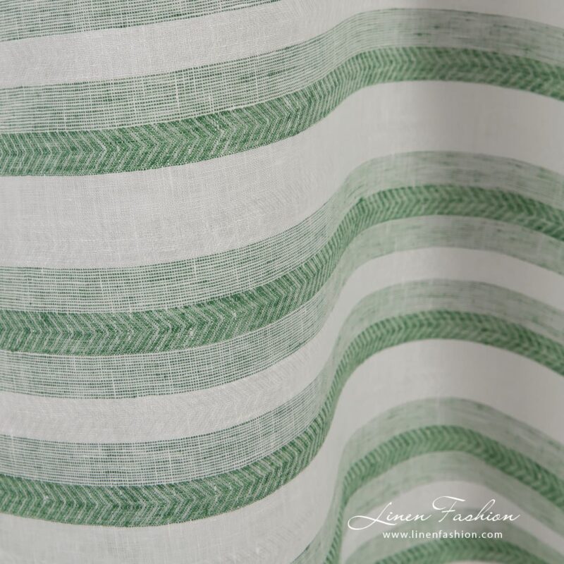 Green and white linen fabric in stripes