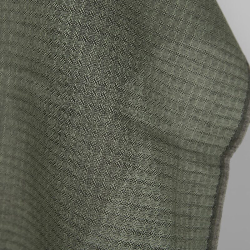 Linen fabric dark grey and green diamond pattern, fabric edge