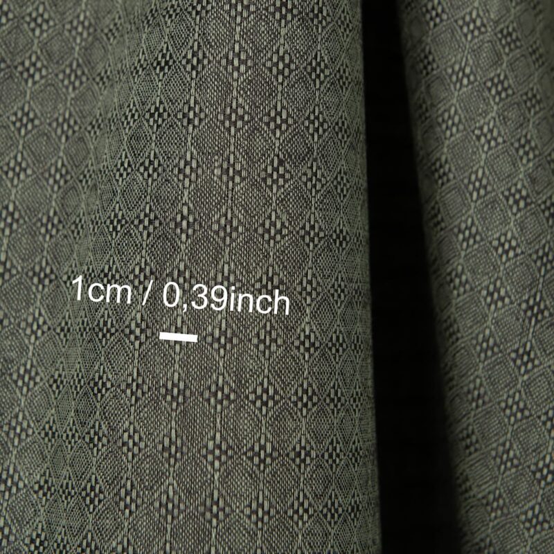 Linen fabric dark grey and green diamond pattern, with measurements