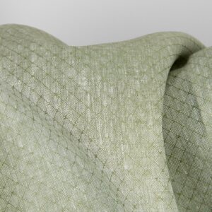 Tkanina lniana jasna szałwiowa zieleń wzór w romby