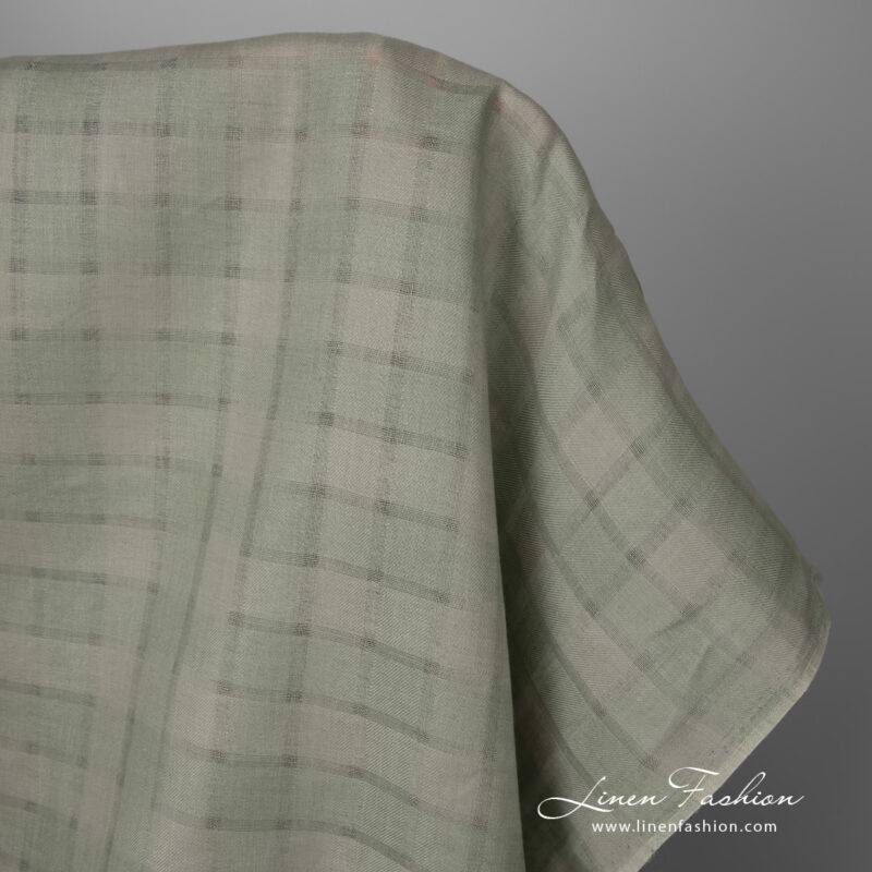 Linen fabric dusty green grey striped checks product photo