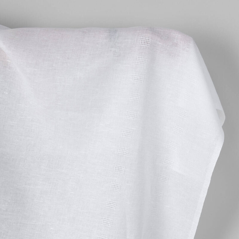 Linen cotton fabric bright white with two rows of checks