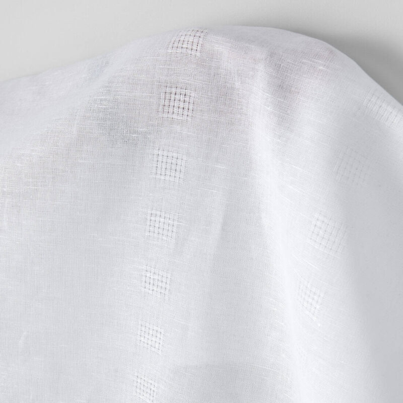 Linen cotton fabric bright white with two rows of checks, optical white