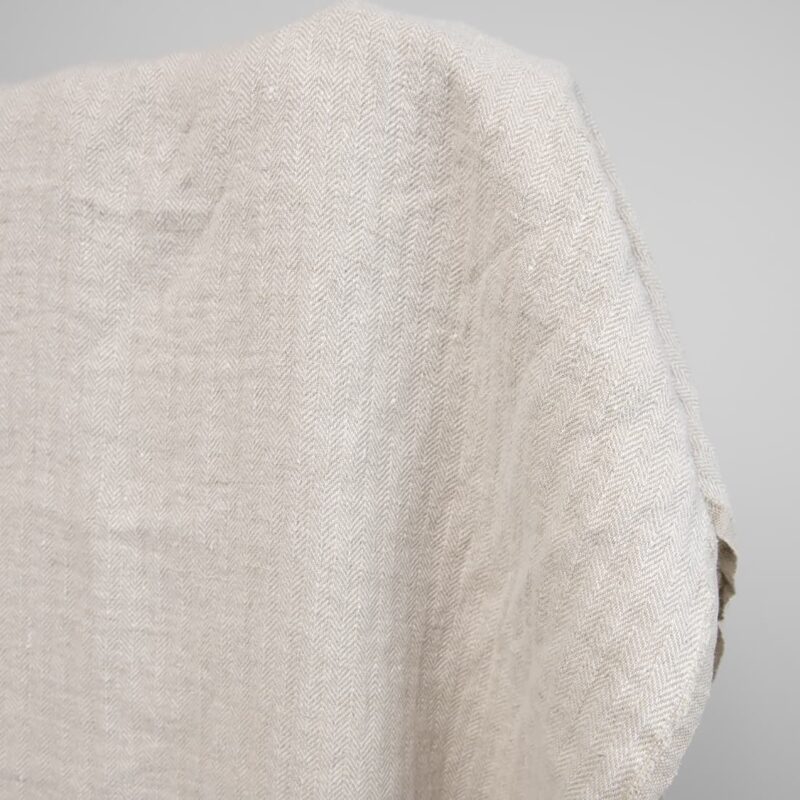 linen washed herringbone beige fabric, 360gr/m2.