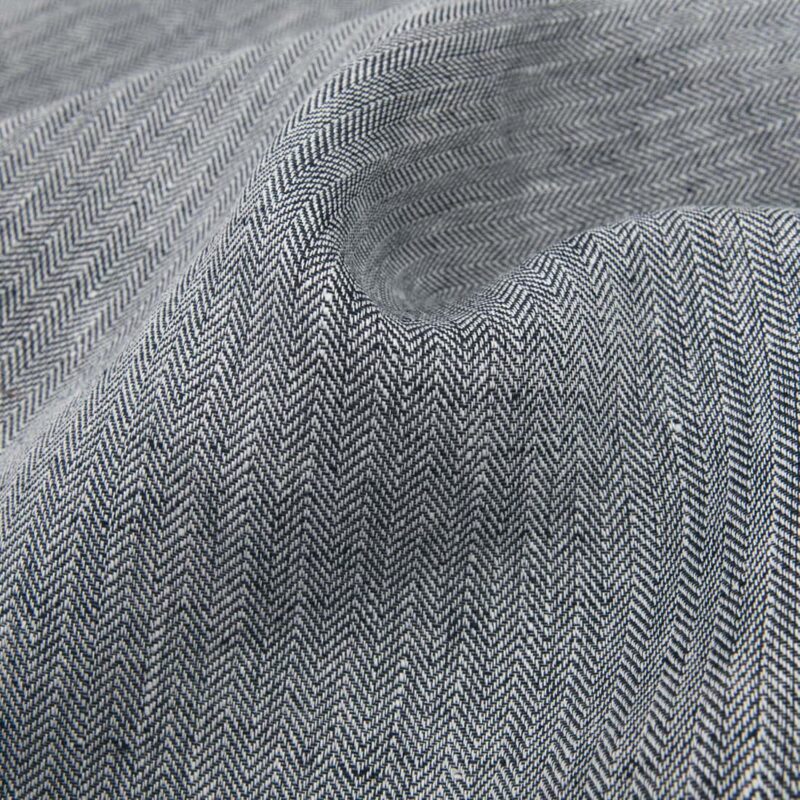 Black-white linen fabric in herringbone pattern main image