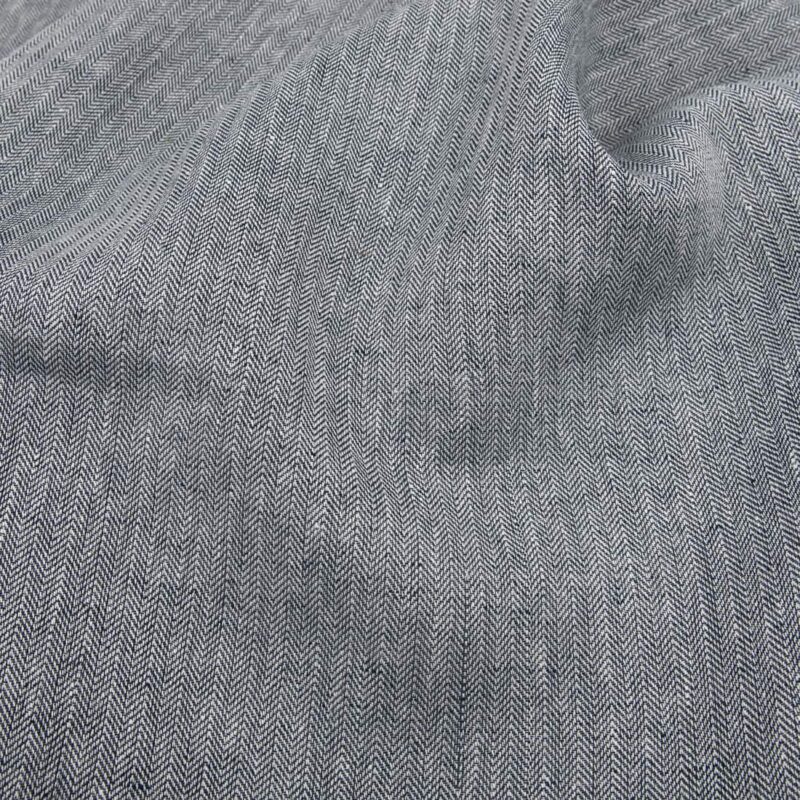 Black-white linen fabric in herringbone pattern