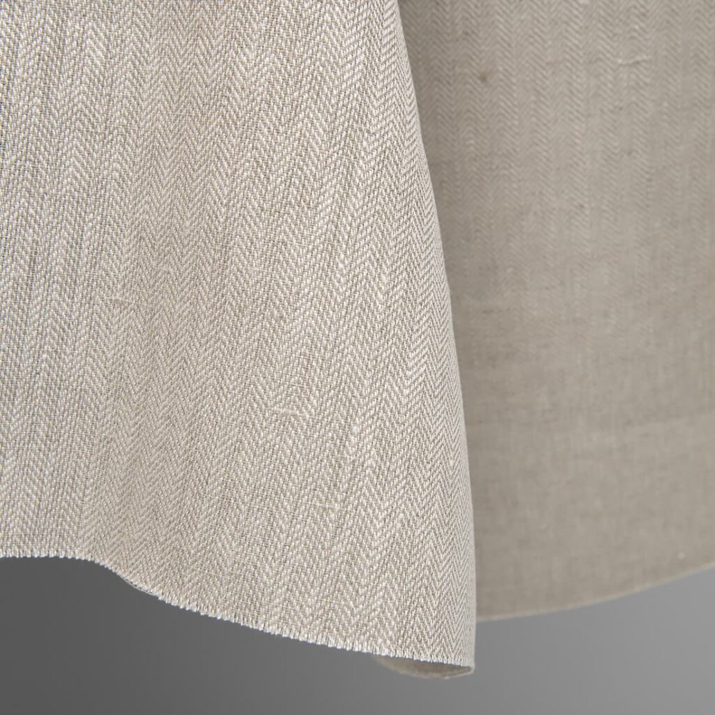 Ciężka tkanina lniana wytkana jodełką 4 linen herringbone beige fabric, width 150cm