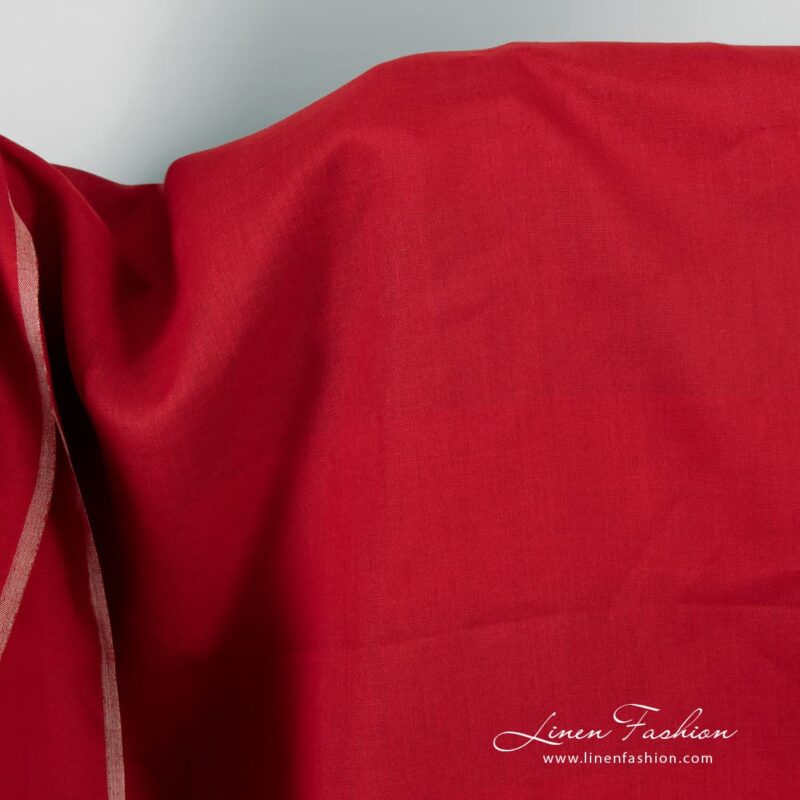 100% linen fabric woven in two similar red color yarns