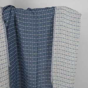 Prany granatowy z białym len z bawełną 5 Washed linen cotton fabric off-white and blue pattern