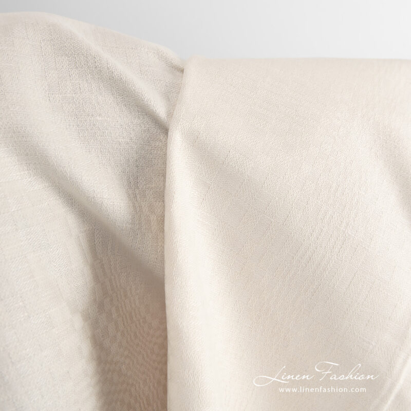 Yellowish linen cotton fabric with checks