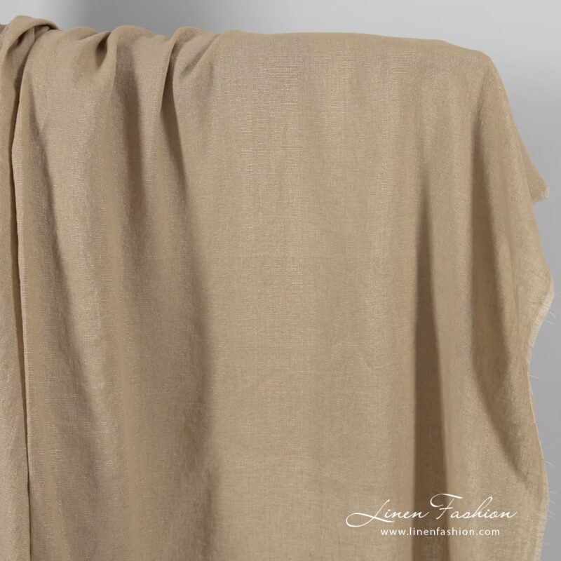 Dark beige linen fabric with silver lurex, washed