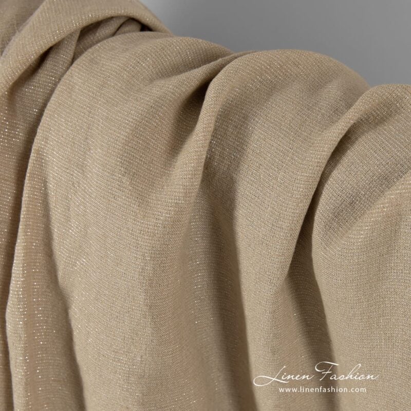 Dark beige linen fabric with silver lurex, washed